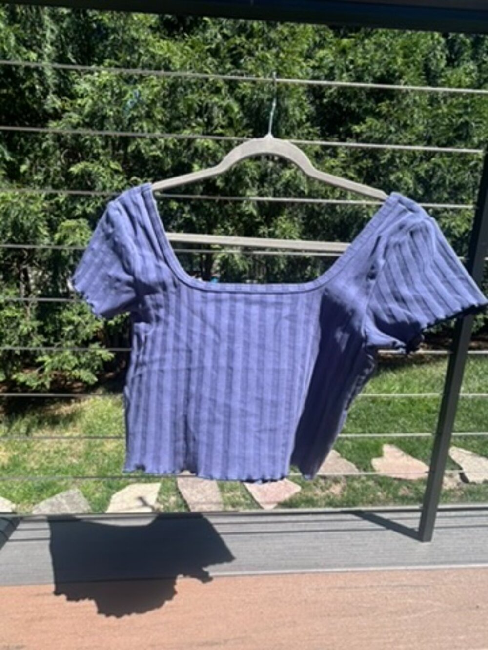 Aerie Offline Scoop Neck Striped Tee | Size L | Navy Blue
